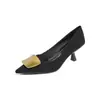 Zapatos de Trabajo para el Lugar de Trabajo con Textura de Gamuza Tricolor, Hebilla Metálica, Punta Fina, Apertura Baja, Elegantes y Cómodos, con Tacones Delgados B688-B5