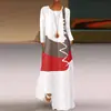 AliExpress novo vestido feminino vintage estampado gola V manga longa bolso vestido de verão 9333A#