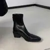 Botines Cuadrados Retro de Tacón Grueso para Mujer 2026 Nuevo Estilo Cómodos de Moda Versátiles con Cremallera Trasera Elásticos Ajustados para Mujer