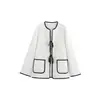 2025ZA Primavera y Otoño Nueva Ropa de Mujer Transfronteriza Simple Urbana Versátil Moda Casual Chaqueta con Cordones de Color de Contraste Top