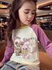 Camiseta de Manga Longa para Meninas Outono 2025 Nova Roupa Infantil Estilo Coreano Solta Manga Raglan Estampada Camiseta Básica para Meninas