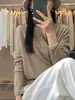 Suéter de punto de lana con cuello cruzado para mujer, con un elegante cuello superpuesto, suave y elegante, adecuado para otoño e invierno, estilo jersey, top de lana
