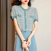2967 Tops Europeos de Manga Corta para Mujer Nuevo Verano Elegante Versátil Adelgazante Camiseta de Punto de Seda Helada Camiseta