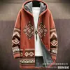 Cárdigan con capucha y cremallera suelto para hombre, chaqueta de algodón con estampado a todo color, elementos de estilo bohemio nuevos transfronterizos, para imagen DIY