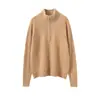 Novo suéter de cashmere outono e inverno para mulheres, gola alta com zíper parcial, suéter base de malha trançada grossa solta, top, tricô