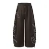 Calça Wide Leg Retrô Americana com Strass para Homens e Mulheres, Design Street Style 2026 com Strass de Letras, Calça Casual Solta e Versátil