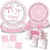 Amazon Tema Lazo Rosa Decoraciones de Mesa para Fiesta de Cumpleaños Platos de Papel Desechables Vasos de Papel Banderines