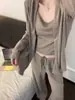 Estilo Deseo Puro Chaleco de Punto Versátil Cárdigan de Manga Larga Pijama para Mujer Primavera y Otoño Pantalones Largos Casuales Juego de Ropa de Casa Amigable con la Piel