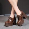 Nuevos Zapatos de Plataforma con Tacón Grueso Ultra Alto a Prueba de Otoño 10cm Transpirables Retro con Cordones Moda Casual