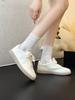 Versión de Cuero Suave~Nuevo Modelo 2024 Zapatillas Blancas de Punta Redonda con Suela Gruesa para Mujer, Zapatos Deportivos Casuales, Zapatillas Planas, Zapatos de Entrenamiento Alemanes