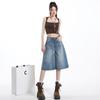 2552# Jeans Rectos de Cintura Alta Azul Americano para Mujer Pantalones de Pierna Ancha Sueltos de Pierna Media Pantalones Versátiles