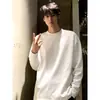 Camiseta Blanca de Cuello Pequeño Hombro Normal Manga Larga para Hombre Primavera y Otoño Retro Americano Secado Rápido Sudadera Pesada Capa Interior Capa Base