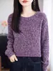 Blusa de Tricô com Lantejoulas Gola Redonda Manga Longa Feminina Suéter Outono Inverno Brilho Fino Luxo Leve Temperamento Emagrecimento Estiloso Camada Base