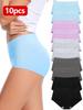 Calcinhas Femininas Populares Transfronteiriças de Cintura Alta, Roupa Íntima de Algodão Puro, Alta Elasticidade, Não Apertam, Conjunto de 10 Peças, Em Estoque para Atacado