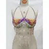 AYJ Chaleco de ropa para mujer transfronterizo europeo y americano moderno con cuello halter top corto sexy con cadena corporal de gemas coloridas cadena en el pecho Y2
