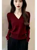 Suéter Casual Ligero de Punto para Mujer de Otoño y Primavera, Estilo Caliente Nuevo Estilo de Manga Larga, Suéter de Punto Elegante con Cuello en V para Mujer