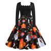 6059# em estoque AliExpress Explosões Natal Estampado Costura Queimado Vestido Manga Longa