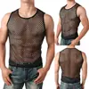 Sitio Independiente de Aliexpress Camiseta sin Mangas Sexy Elegante Personalidad Masculina Sexy Malla Hueca Moda Callejera Transparente para Hombre