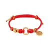 2024 Ben Life Año del Dragón Cuerda Roja DIY Cuerda de Mano Tejida para Niños Pulsera de Pareja Hilo para Mujer Cuentas de Transferencia Doradas Hebilla de Ping An