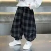 Pantalones para Niños 2026 Otoño Nueva Llegada Estilo Coreano para Niños Moda Pierna Curva Pantalones a Cuadros Primavera y Otoño Casual Pierna Ancha Pantalones Largos
