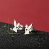 Brincos de Gatinho Fofo Desenho Animado Moda Ins Novo Estilo Simples Feminino Aço Inoxidável Coração Vazado Brincos