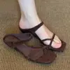 Sandalias Romanas Retro con Tira en el Dedo para Mujer, Calzado de Verano para Exteriores, Elegantes Chanclas Casuales con Cuña