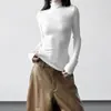 Impresionante Nueva Camiseta Básica para Mujer Otoño/Invierno 2025 Estilo Europeo y Americano Versátil Adelgazante Camiseta Básica Top de Cuello Alto de Color Sólido