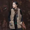 (Estrictamente seleccionado) 26 Invierno Algodón Lino Ramio Modificado Acolchado Patchwork Abrigo Vintage Único Cálido Chaleco para Mujer