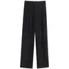 Calça de alfaiataria feminina de perna larga para primavera, outono e verão 2026, nova, slim fit, cintura alta, elegante e fluida, de perna reta preta