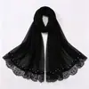 Novo lenço de pérolas com renda de cílios de borda dupla em chiffon, best-seller transfronteiriço, xale de alta qualidade, lenço de cabeça malaio para mulheres