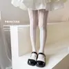 Roupa de Verão Feminina Listrada Floral Fofa JK Lolita Malha Vazada Roupa Exterior Meia-calça