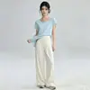 Pantalones de verano 2026 para mujer, color blanco roto, manga corta, cintura alta, adelgazantes, para fitness, yoga, deportes, casual, pierna recta