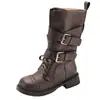 Botas de media caña con hebilla vintage de venta caliente para mujer con cordones estilo Motociclista Otoño/Invierno Estilo Nuevo Botas Martin Suela Gruesa Botas Vaqueras Western