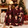 Nuevo conjunto de pijama familiar de estilo navideño europeo y americano, informal, de moda, a cuadros, con solapa, de manga larga, para padres e hijos 2631
