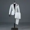 Conjunto de terno de performance para estúdio fotográfico, terno preto e branco com strass coloridos, traje formal para apresentador, roupa de palco masculina moderna para cantor