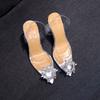 Sandalias de Talla Grande de Comercio Exterior para Mujer 2026 Modelo Nuevo Tira Transparente con Pedrería Punta Cerrada Tacones Altos Zapatos de Verano para Mujer Venta al por Mayor