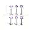 Stud de Oreja con Rosca Interna de Aleación de Titanio F136, Cuatro Garras, Zirconia, Forma de Corazón Cuadrado, Base Plana, Labret, Stud de Nariz, Set de Piercing Corporal