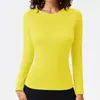 Nueva Ropa de Yoga para Mujer Manga Larga Cuello Redondo Secado Rápido Camiseta Deportiva Alta Elasticidad Ajustada Running Entrenamiento Fitness Top de Manga Larga
