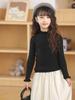 Suéter Novo de Outono e Inverno para Meninas com Gola Alta Falsa e Franjas nas Orelhas Camisa Base Grossa de Manga-Orelha Grande para Crianças