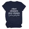Camiseta Solta de Manga Curta com Estampa de Letras Mom Grandma Great, Gola Redonda, Atacado para Sites Independentes de Comércio Exterior