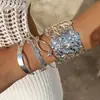 Moda Retro Transfronteriza Europea y Americana Pulseras en Capas Exageradas Geométricas Simples Patrón de Olas Flor Abierta Lisas