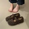 Zapatos Individuales de Lana Estilo Coreano con Lunares Mary Jane para Mujer Versátiles Estilo Otoño Correa Única Corte Bajo Mocasines Retro