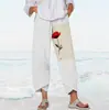 2026 Novo Modelo Temu Amazon Site Independente Transfronteiriço Estampa Digital 3D Calça Cropped Casual para Mulheres Elasticidade nas Quatro Direções Verão