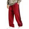 Calça esportiva casual masculina de fleece forrado para outono e inverno, design listrado, perna reta, tamanhos grandes, com cordão, para vendas transfronteiriças na Amazon, marca independente, peso pesado