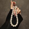 Corrente de Mão com Pérolas e Strass Pulseira Curta Lanyard Tira Clipe Capa de Celular Chaveiro Pingente de Bolsa de Luxo High-end