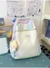 Nova mochila color block para estudantes com orelhas de coelho fofas, bolsa escolar de desenho animado de grande capacidade, mochila leve para atividades ao ar livre para meninos e meninas