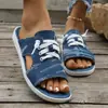 Sandalias planas de cordones estilo nuevo, pantuflas ligeras de comercio exterior, sandalias planas de mezclilla de verano para mujer, talla grande 2026