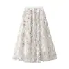 Vestido Feiyuan de Cintura Alta Emagrecedor Estilo Princesa Linha A, Estilo Primavera, Vestido de Tule com Barra Larga Floral Tridimensional Resistente para Mulheres, Estilo Fino de Verão