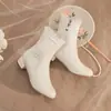 Botas Doces Grossas Médias Renda Floral 43 Cheongsam Pérola 28 Botas 2024 Comércio Exterior Estilo Nacional Novas Botas Curtas para Mulheres