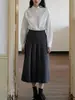 Falda plisada de punto de lana gris de cintura alta retro francesa para mujer, falda larga plisada de otoño e invierno